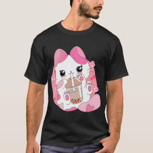 Camiseta Anime Bonito Kawaii Cat Boba Bubble Tea Girls Cost