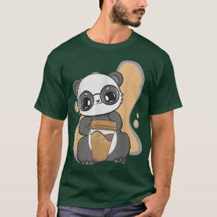 Camiseta Anime Bonito Panda E Bebendo De Gelo Do Urso Kawai