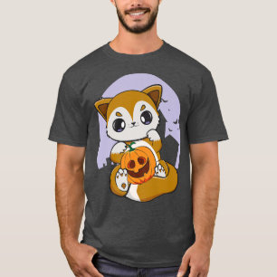 Camiseta Anime Bonito Para O Halloween Pumpkin Pega Kawaii