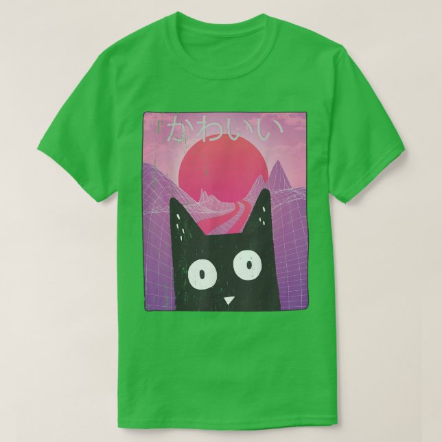 Camiseta Anime Bonito Retro Kitten Neko Synthwave Japão 80s (Frente do Design)