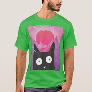 Camiseta Anime Bonito Retro Kitten Neko Synthwave Japão 80s