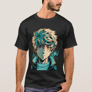 Camiseta Anime Boy: Dourado cabelo, rosa e olhos Dourados