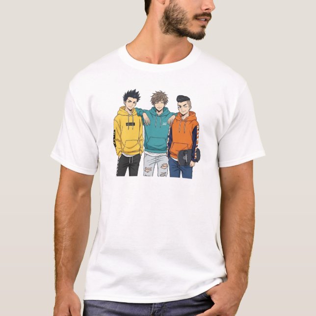 Camiseta Anime Boys Squad T-Shirt - Cool Streetwear Hoodie  (Frente)