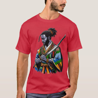 Camiseta Anime Cartoon Samurai Afro-Americano Bushi Japonês