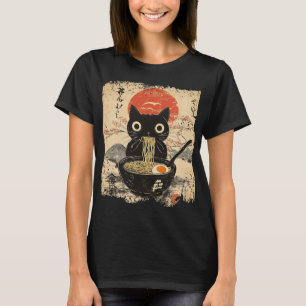 Camiseta Anime Cat Comendo Ramen Estilo Japonês Amantes de 