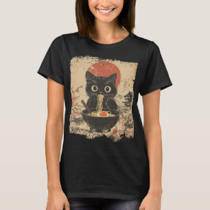 Camiseta Anime Cat Comendo Ramen Estilo Japonês Amantes de