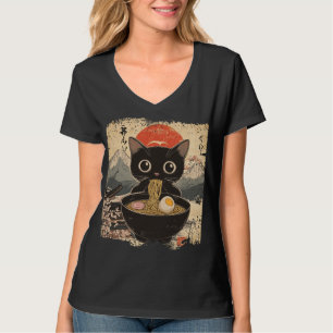 Camiseta Anime Cat Comendo Ramen Estilo Japonês Amantes de
