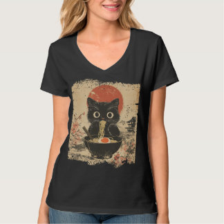 Camiseta Anime Cat Comendo Ramen Estilo Japonês Amantes de
