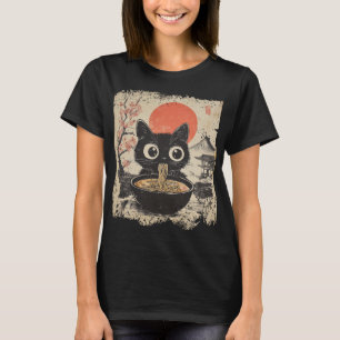 Camiseta Anime Cat Comendo Ramen Estilo Japonês Amantes de 