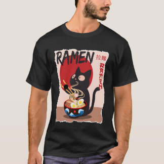 Camiseta Anime Cat Ramen Instant Noodles Funny Japanese Cat