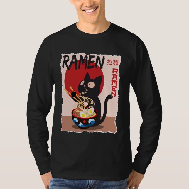 Camiseta Anime Cat Ramen Instant Noodles Funny Japanese Cat (Frente)