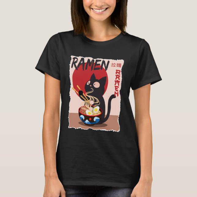 Camiseta Anime Cat Ramen Instant Noodles Funny Japanese Cat (Frente)