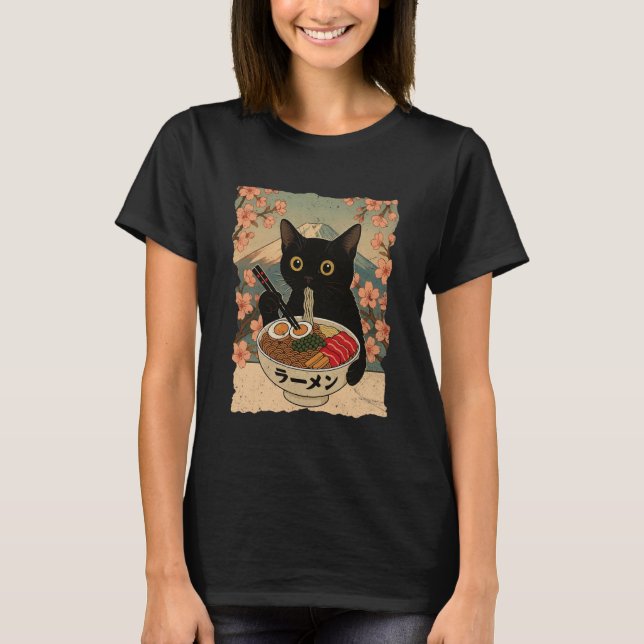 Camiseta Anime Cat Ramen Japanese Funny Cat Graphic Tees An (Frente)