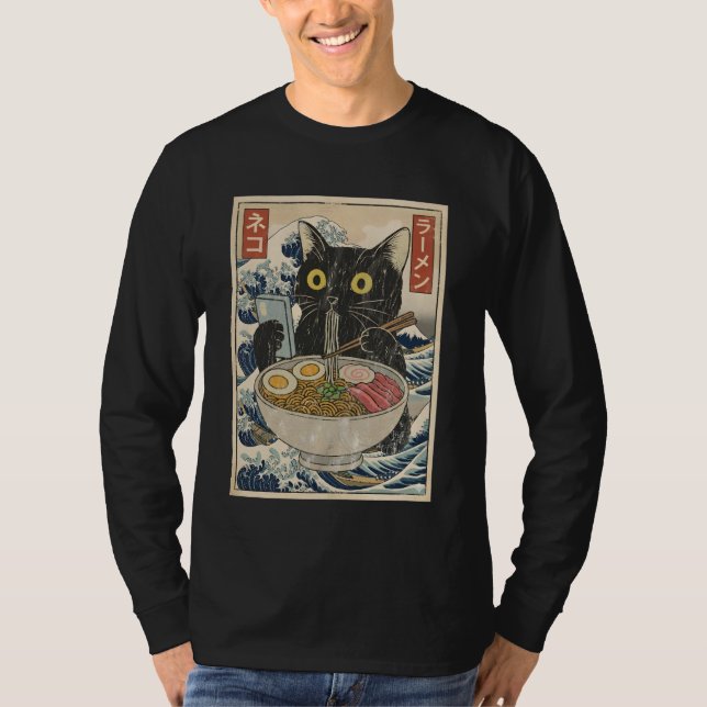 Camiseta Anime Cat Ramen Japanese Funny Cat Phone Tees Anim (Frente)
