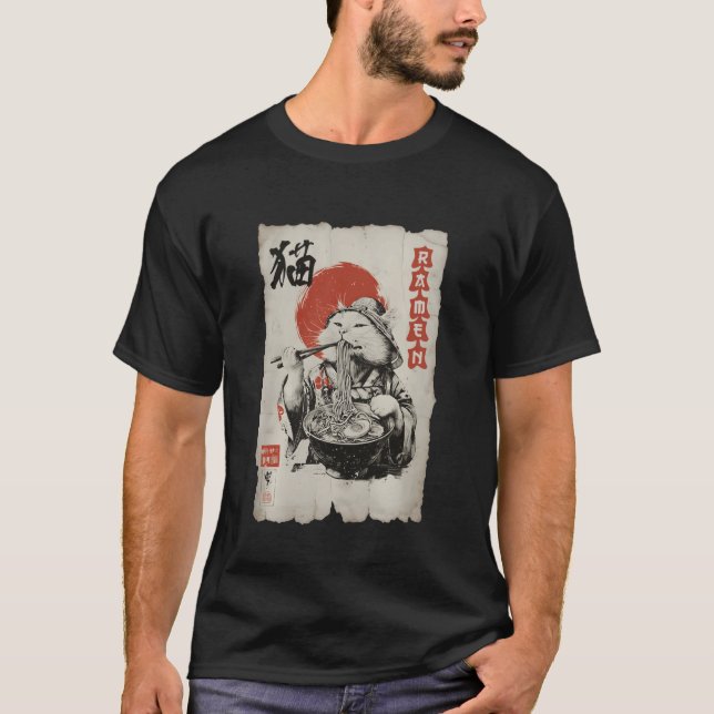 Camiseta Anime Cat Ramen Japanese Funny Graphic Tees Kawaii (Frente)