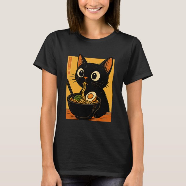 Camiseta Anime Cat Ramen Japanese Funny Graphic Tees Kawaii (Frente)