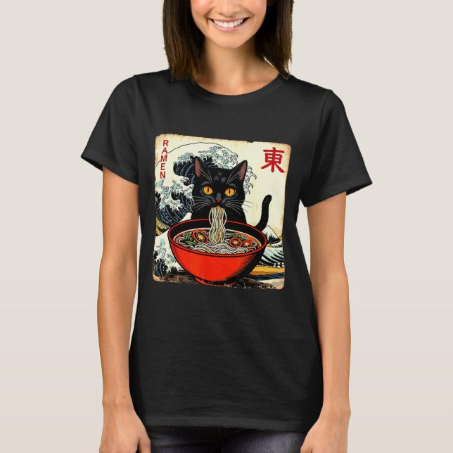 Camiseta Anime Cat Ramen Japanese Funny Graphic Tees Kawaii (Frente)