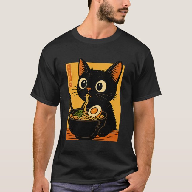 Camiseta Anime Cat Ramen Japanese Funny Graphic Tees Kawaii (Frente)