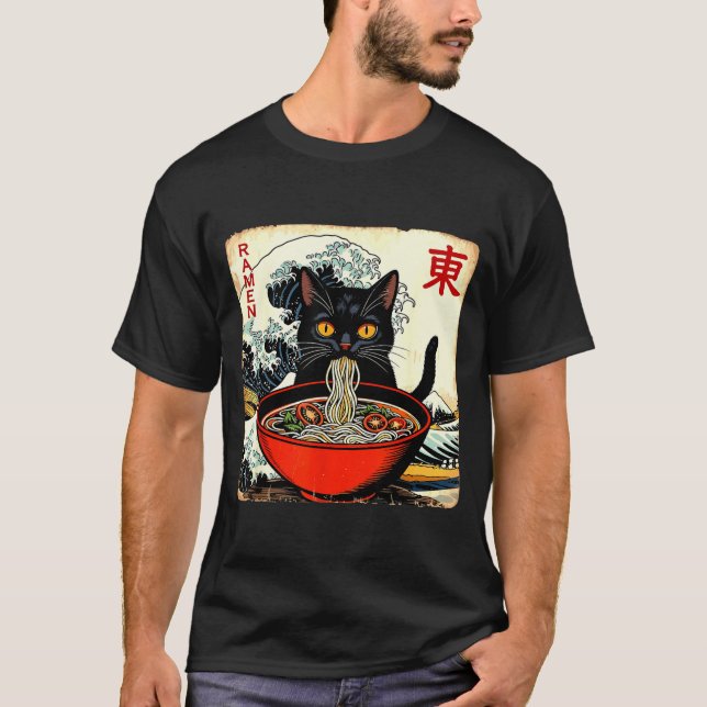 Camiseta Anime Cat Ramen Japanese Funny Graphic Tees Kawaii (Frente)