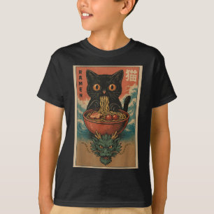 Camiseta Anime Cat Ramen Japonês Engraçado Art Kawaii Cat E