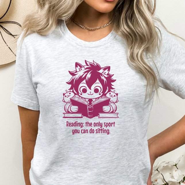 Camiseta Anime Catboy lendo um livro e uma citação engraçad (Criador carregado)