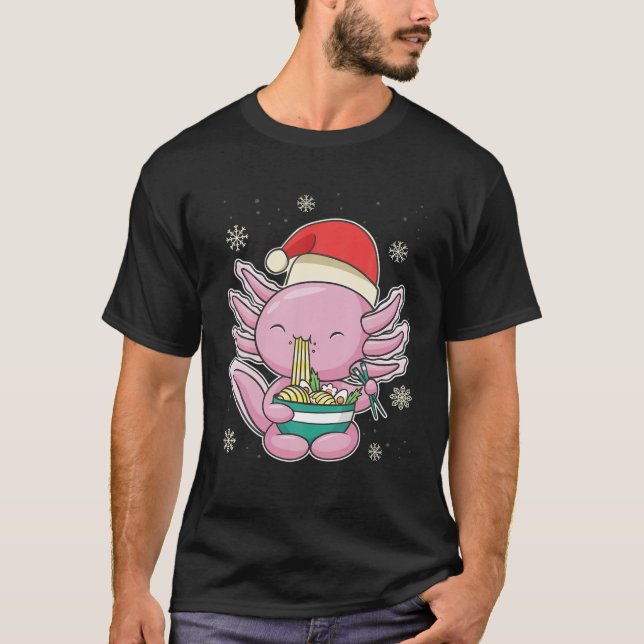 Camiseta Anime Christmas Kawaii Santa Axolotl Eating Noodle (Frente)