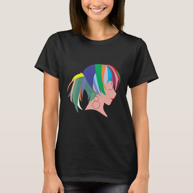 Camiseta Anime com cabelo colorido (Frente)