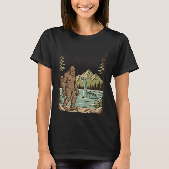 Camiseta Anime Cryptid Bruh. Retro Sasquatch & Nessie, Otak (Frente)