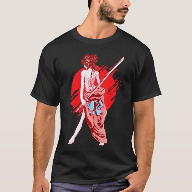 Camiseta Anime de Arte Japonês Samurai Girl (Frente)