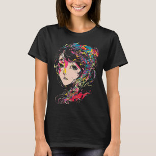 Camiseta Anime de Ilustração Colorida do Anime Manga Motif