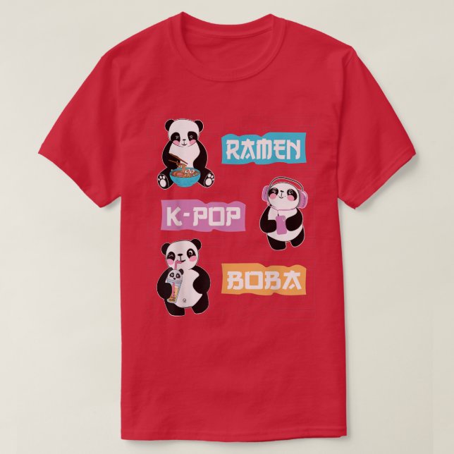 Camiseta Anime de Panda Cinto Ramen K-Pop Boba Bubble Tea W (Frente do Design)