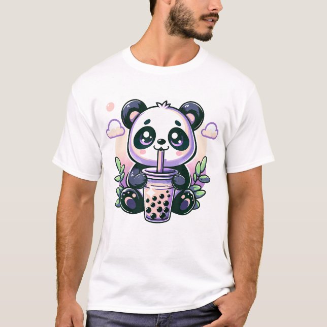 Camiseta Anime de Panda de Kawaii Boba Beber Bolha (Frente)