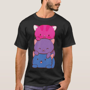 Camiseta Anime de Pilha de Gatinhas do Orgulho Bissexual Ka