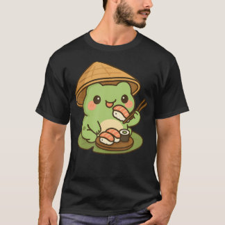 Camiseta Anime de Sapo Fofo Comendo Sushi