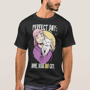Camiseta Anime do Dia Perfeito, Boba e Gatos 