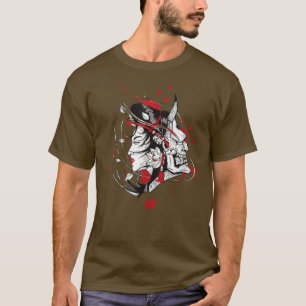 Camiseta Anime do Japão Kitsune Samurai Demon Oni Yandere