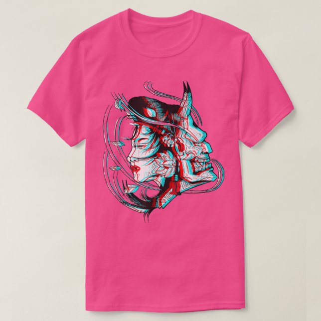 Camiseta Anime do Japão Kitsune Samurai Oni Vaporwave (2) (Frente do Design)