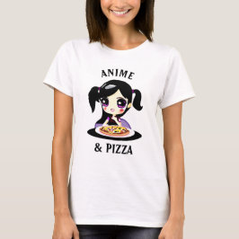 Camiseta Anime e Pizza - Cartoon Preto e Púrpura