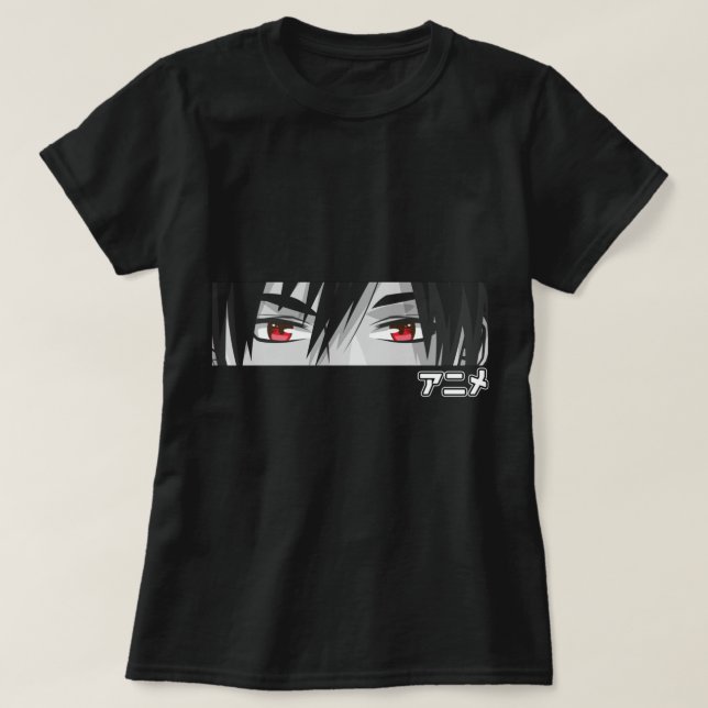 Camiseta Anime em Caracteres Japoneses Kawaii Olhos Olhos E (Frente do Design)