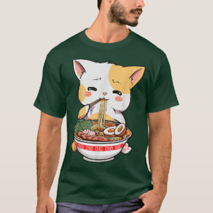 Camiseta Anime Engraçado Kawaii Neko Ramen Cute Ramen Cat J