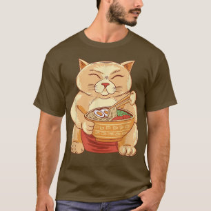 Camiseta Anime Engraçado Sumo Cat come Ramen Noodles Kawaii