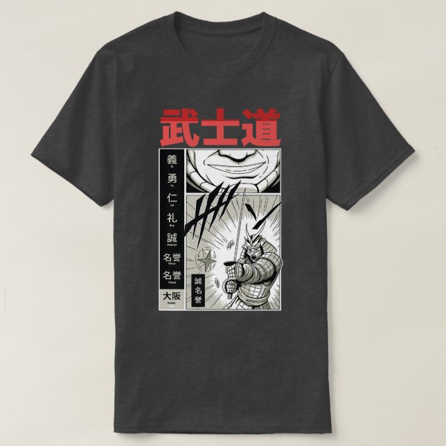 Camiseta Anime estético japonês Samurai Manga Samur (Frente do Design)