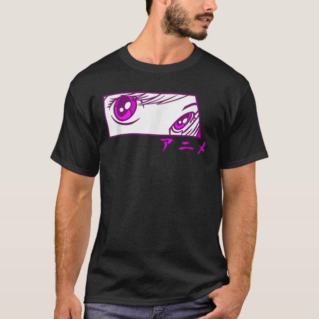 Camiseta Anime Eyes Em Caracteres Japoneses Para Meninas (Frente)