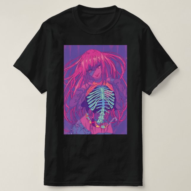Camiseta Anime fantasia de Halloween Garota Waifu assustada (Frente do Design)
