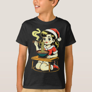 Camiseta Anime Feminino Ramen Natal Kawaii Garota de Papai 