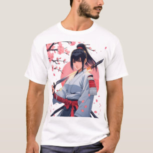 Camiseta Anime Fierce, Samurai Girl Katana  Guerreiro Japon