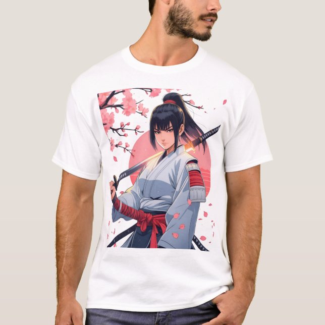 Camiseta Anime Fierce, Samurai Girl Katana |Guerreiro Japon (Frente)