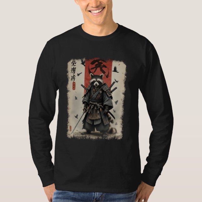 Camiseta Anime for Men, Samurai Raccoon Graphic, Japanese W (Frente)