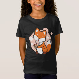 Camiseta Anime Fox Bebendo Boba Tea Girls Graphic