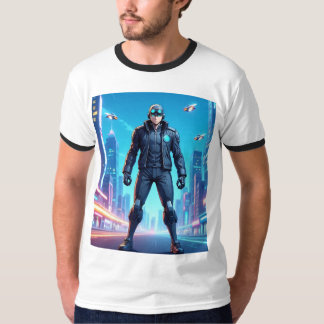 Camiseta Anime Futurista Cyberpunk Hero Parado em Neon C
